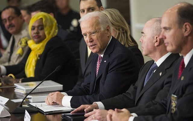 US Vice President Joe Biden speaks during the opening session of the White House Summit on Countering Violent Extremism at the Eisenhower Executive Office Building in Washington, DC, February 17, 2015. (photo credit: AFP/SAUL LOEB) US Vice President Joe Biden speaks during the opening session of the White House Summit on Countering Violent Extremism at the Eisenhower Executive Office Building in Washington, DC, February 17, 2015. (photo credit: AFP/SAUL LOEB)