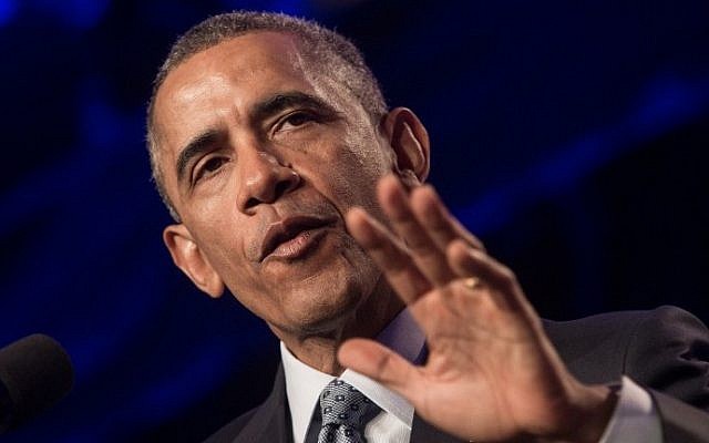 US President Barack Obama addresses the General Session of the 2015 Democratic National Committee (DNC) Winter Meeting in Washington, DC, on February 20, 2015 (Photo credit: Nicholas Kamm/AFP)