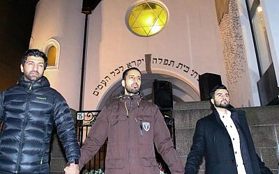 Norwegian Muslims stand in solidarity with the Norwegian Jewish community at the 'peace ring' event, February 21, 2015 (photo credit: courtesy)