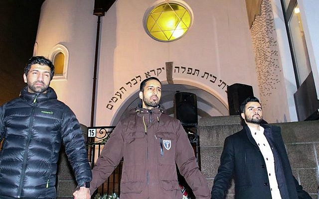 Norwegian Muslims stand in solidarity with the Norwegian Jewish community at the 'peace ring' event, February 21, 2015 (photo credit: courtesy)