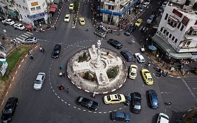 Farashe Yoga sits off Ramallah's Al Manara Square. (photo credit: Ilia Yefimovich/Getty Images/JTA)