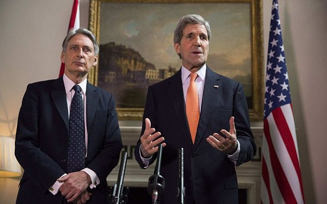 Britain's Foreign Secretary Philip Hammond and US Secretary of State John Kerry, right, deliver a statement at a press conference in London, Saturday Feb, 21, 2015 (AP Photo/Neil Hall/Pool) Britain's Foreign Secretary Philip Hammond and US Secretary of State John Kerry, right, deliver a statement at a press conference in London, Saturday Feb, 21, 2015 (AP Photo/Neil Hall/Pool)