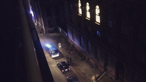 This photo, provided by Sebastian Zepeda, shows the scene near a synagogue where police reported a shooting in downtown Copenhagen, Denmark, Sunday, Feb. 15, 2015. One person was shot in the head and two police officers were shot in the arms and legs, police said. (photo credit: AP Photo/Rasmus Thau Riddersh) This photo, provided by Sebastian Zepeda, shows the scene near a synagogue where police reported a shooting in downtown Copenhagen, Denmark, Sunday, Feb. 15, 2015. One person was shot in the head and two police officers were shot in the arms and legs, police said. (photo credit: AP Photo/Rasmus Thau Riddersh)