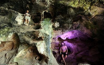 Caveman models in the Nahal Me’arot Nature Reserve in northern Israel on May 6, 2013. Israelis and Palestinians are genetically similar but evolved into different cultures that must be understood to reach peace, Prof. Eyal Winter says. (Photo credit: Yossi Zamir/Flash 90)