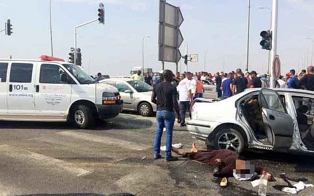 An accident at Lehavim Junction in October 2014. (photo credit: Flash90) 