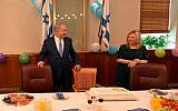Benjamin Netanyahu and wife, Sara, celebrating his 65th birthday in Jerusalem, October 21, 2014. (photo credit: Haim Zach/GPO/Flash90)