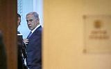 Prime Minister Benjamin Netanyahu seen at the weekly cabinet meeting at the Prime Minister Office in Jerusalem, February 1, 2015. (Alex Kolomoisky/Pool)