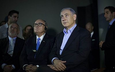 Benjamin Netanyahu (right), with former New York mayor Rudy Giuliani in Jerusalem, on February 2, 2015 (Yonatan Sindel/Flash90) Benjamin Netanyahu (right), with former New York mayor Rudy Giuliani in Jerusalem, on February 2, 2015 (Yonatan Sindel/Flash90)