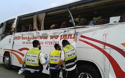 The scene of a deadly bus crash on February 3, 2015. (photo credit: Shalom Ben Tzur/Zaka)