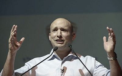 Economy minister and Jewish Home party leader Naftali Bennett, February 8, 2015 (photo credit: Tomer Neuberg/Flash90)
