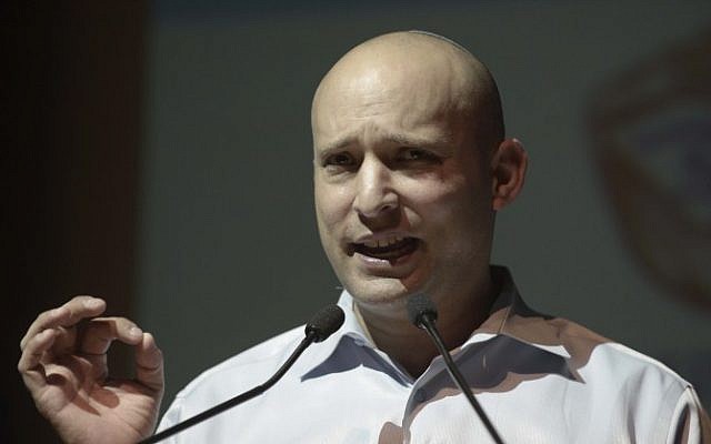 Jewish Home party leader Naftali Bennett speaks at the Tel Aviv Citizens Empowerment Institute Conference on February 8, 2015. (photo credit: Tomer Neuberg/Flash90)