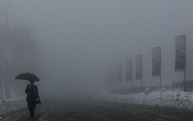 A man walks along the empty roads in Jerusalem on a winter day. February 20, 2015 (Photo credit: Nati Shohat/Flash90) A man walks along the empty roads in Jerusalem on a winter day. February 20, 2015 (Photo credit: Nati Shohat/Flash90)