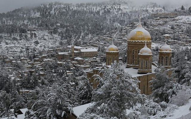 The Church of Mary Magdalene, a Russian Orthodox church located on the Mount of Olives near the Garden of Gethsemane in Jerusalem, on a snowy day. February 20, 2015 (Nati Shohat/Flash90) The Church of Mary Magdalene, a Russian Orthodox church located on the Mount of Olives near the Garden of Gethsemane in Jerusalem, on a snowy day. February 20, 2015 (Nati Shohat/Flash90)