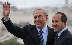 Prime Minister Benjamin Netanyahu (left) and Jerusalem Mayor Nir Barkat (right) hold a press conference at the Mamilla Hotel in Jerusalem, February 23, 2015. (Hadas Parush/Flash90)