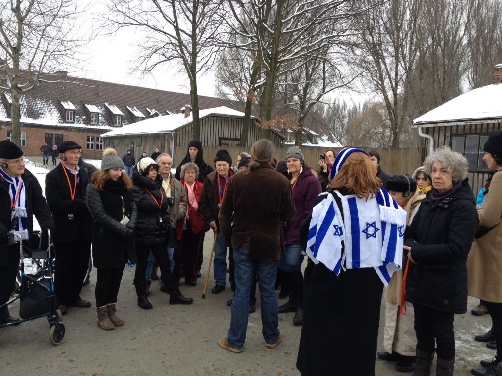 Members of the World Jewish Congress's Israeli Auschwitz survivor delegation tour Auschwitz 1 and Birkenau on January 28, 2015. (Amanda Borschel-Dan/The Times of Israel)