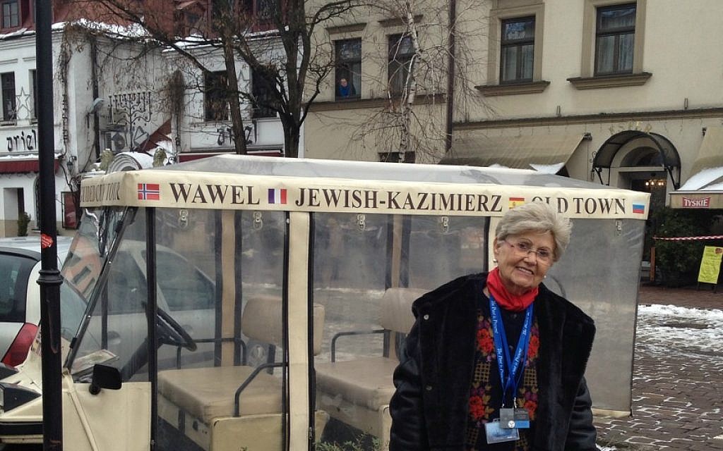 Auschwitz survivor Renee Gancz on a tour of Jewish Krakow on January 28, 2015. (courtesy) Auschwitz survivor Renee Gancz on a tour of Jewish Krakow on January 28, 2015. (courtesy)