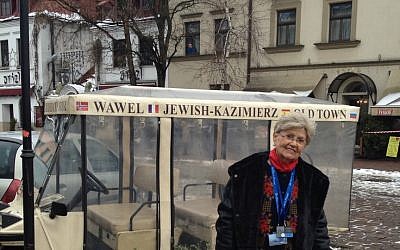 Auschwitz survivor Renee Gancz on a tour of Jewish Krakow on January 28, 2015. (courtesy)