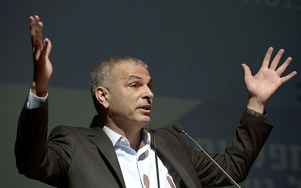 Leader of the Kulanu political party Moshe Kahlon, speaks during the Tel Aviv Citizens Empowerment Institute Conference on February 8. (photo credit: Tomer Neuberg/Flash90)