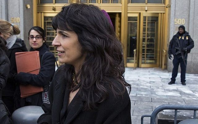 Nitsana Darshan-Leitner, with the Shurat HaDin Israel Law Center and representing those affected by attacks in Israel in the early 2000s, walks from a federal courthouse in New York Monday, Feb. 23, 2015, after the conclusion of the case. A U.S. jury on Monday found the Palestine Liberation Organization and the Palestinian Authority liable in the attacks, with jurors awarding the victims $218.5 million in damages in damages at a civil trial. (photo credit: AP Photo/Craig Ruttle)