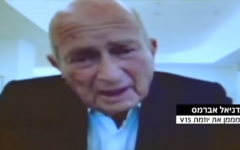 US businessman S. Daniel Abraham and financier of the V15 group speaking with Channel 2 news on February 6, 2015. (screen capture: Channel 2)