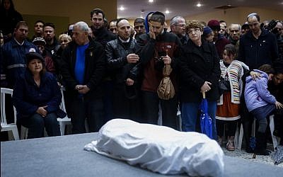 Family and friends mourn at the funeral of 4-year-old Adele Bitton on February 18, 2015. (photo credit: Yonatan Sindel/FLASH90) 