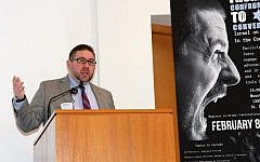Mideast historian Asaf Romirowsky speaks on anti-Semitism at an event. His essay, 'In Intent, If Not in Effect: The Failure of BDS,' is featured in the new book, 'The Case Against Academic Boycotts of Israel' (photo: Jewish Community Relations Council of Minnesota and the Dakotas)
