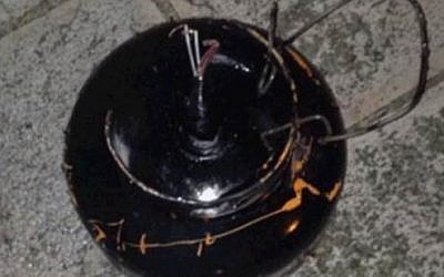 A bomb allegedly used by a Hamas terror cell in a failed attack on IDF troops in Hebron, December 2014. (photo credit: Shin Bet Security Services)