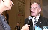 Professor Alan Dershowitz speaks to Ops & Blogs Editor Miriam Hershlag at the Times of Israel Gala in New York on February 15, 2015. (Photo credit: Screenshot)