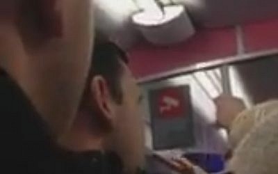 Alleged West Ham supporters chanting anti-semitic slogans in a video released to the internet February 22, 2015. (Screen capture via Twitter)