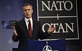 NATO Secretary General Jens Stoltenberg gives a press conference during a defense ministers meeting at NATO Headquarters in Brussels on February 5, 2015. (AFP Photo/John Thys)