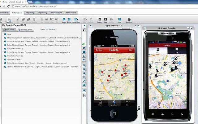 Screenshot of the Perfecto testing platform (Photo credit: Courtesy) Screenshot of the Perfecto testing platform (Photo credit: Courtesy)