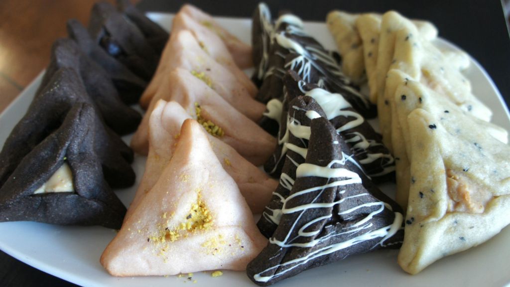 An assortment of festive hamentaschen. (Shannon Sarna/JTA)
