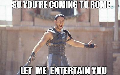 A meme tweeted on Saturday welcomes the Islamic State to Europe with an image from the Hollywood blockbuster 'Gladiator.' (Twitter/@Cathy_Crawley)