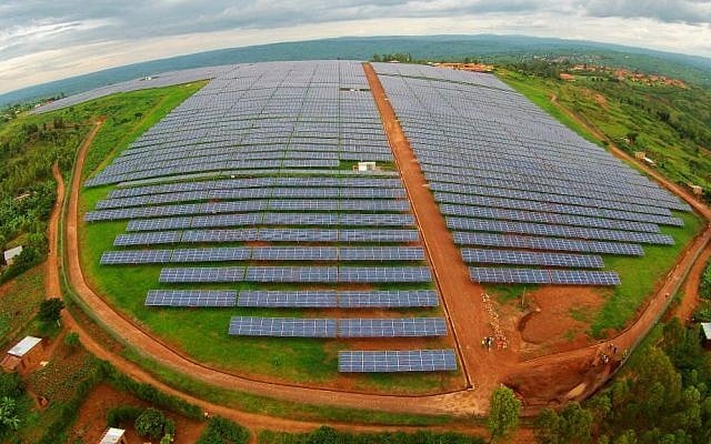 The solar field has more than 28,000 panels built in the shape of the African continent, on land leased from the Agahozo-Shalom Youth Village in Rwanda. (photo: Courtesy) The solar field has more than 28,000 panels built in the shape of the African continent, on land leased from the Agahozo-Shalom Youth Village in Rwanda. (photo: Courtesy)