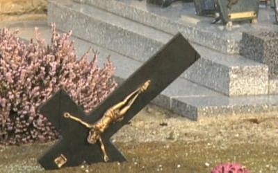 Graves desecrated in Tracy-sur-Mer, France on February 18, 2015. (screen capture: NBC News)