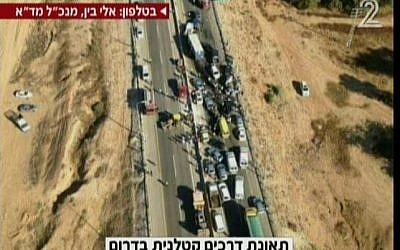 An aerial view of the scene of the accident, February  3, 2015. (photo credit: Screen capture Channel 2)