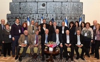 Conference of Presidents of Major American Jewish Organizations Leadership Mission to Israel delegates pose with President Reuven Rivlin, February 17, 2015 (photo credit: Courtesy)