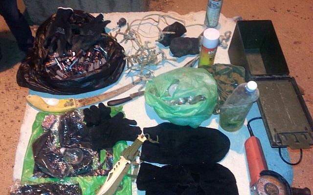 The paraphernalia seized by the police in Yitzhar on Feb. 3, 2015. The settlement has long been a hotbed of extremism and violent protest. (Photo credit: Courtesy of Israeli Police) The paraphernalia seized by the police in Yitzhar on Feb. 3, 2015. The settlement has long been a hotbed of extremism and violent protest. (Photo credit: Courtesy of Israeli Police)