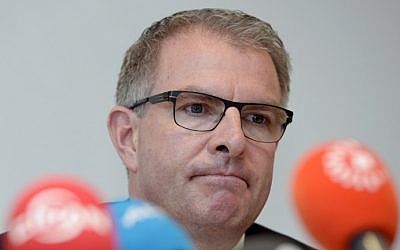 Lufthansa Group CEO Carsten Spohr addresses a joint press conference with the Germanwings CEO in Cologne, western Germany, March 26, 2015. (photo credit: AFP/ROBERTO PFEIL) 
