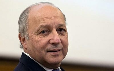 French Foreign Minister Laurent Fabius at the Maison des Océans in Paris, March 17, 2015. (photo credit: AFP/KENZO TRIBOUILLARD) 