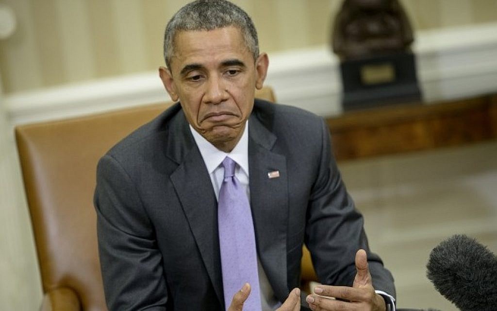 US President Barack Obama makes a statement to the press after a meeting in the Oval Office of the White House, March 3, 2015, in Washington, DC. (photo credit: AFP PHOTO/BRENDAN SMIALOWSKI)