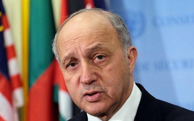 French Foreign Minister Laurent Fabius on March 27, 2015. (photo credit: AFP/JEWEL SAMAD)