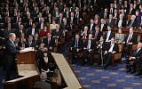 Prime Minister Benjamin Netanyahu speaks about Iran during a joint meeting of the United States Congress in the House chamber at the US Capitol on March 3, 2015 in Washington, DC. (Win McNamee/Getty Images/AFP)