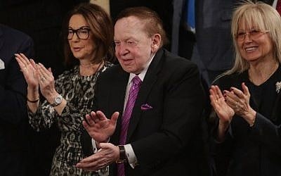 American business magnate Sheldon Adelson and his wife Miriam (right) attend Prime Minister Benjamin Netanyahu's speech on Iran before a joint meeting of the US Congress on March 3, 2015. (Chip Somodevilla/Getty Images/AFP)