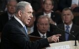 Prime Minister Benjamin Netanyahu addresses a joint meeting of the United States Congress in the House chamber at the US Capitol in Washington, DC, March 3, 2015. (Win McNamee/Getty Images/AFP)