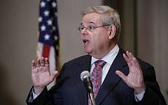Sen. Robert Menendez speaks at a press conference on March 6, 2015 in Newark New Jersey. (photo credit: Kena Betancur/Getty Images/AFP)