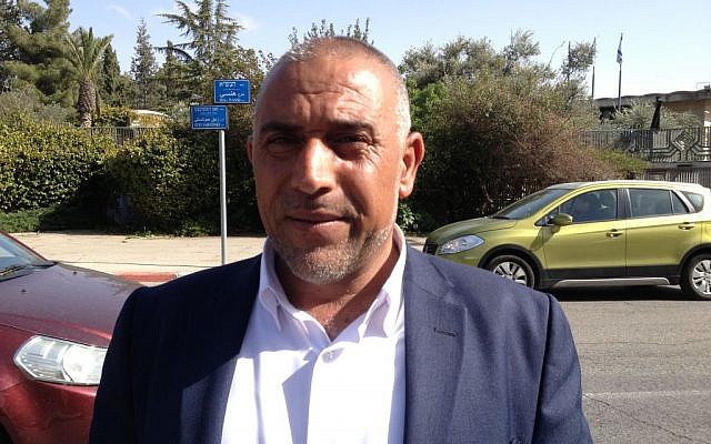 MK Taleb Abu Arar demonstrates across from the president's residence, Jerusalem, March 29, 2015 (photo credit: Elhanan Miller/Times of Israel)