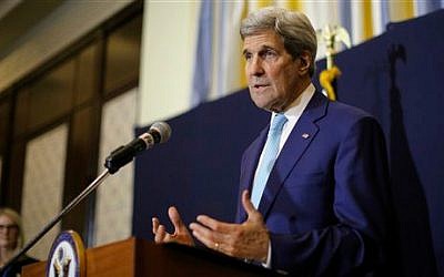US Secretary of State John Kerry speaks at a news conference in Sharm el-Sheikh, Egypt, Saturday, March 14, 2015 (photo credit: AP/Brian Snyder, Pool)