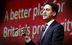 Britain's Labour party leader Ed Miliband speaks at the launch of his party's business "mini-manifesto" in London Monday March 30, 2015. (photo credit: AP Photo/Chris Radburn/PA)