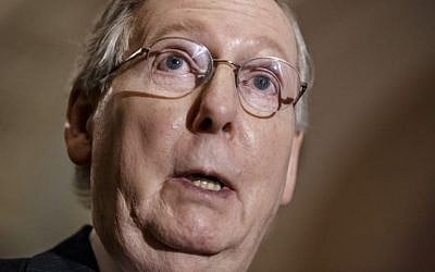 In this March 3, 2015, photo, Senate Majority Leader Mitch McConnell, R-Ky., speaks to the media at the Capitol in Washington. (Photo credit: AP/J. Scott Applewhite) 